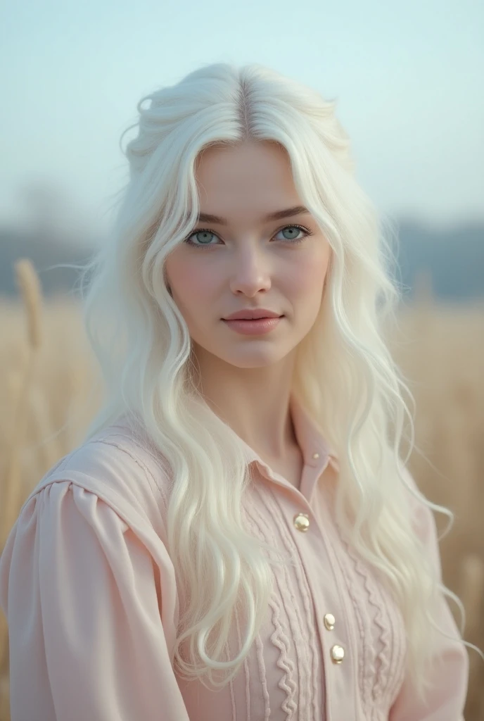 white color hair,Cute high school girl,Golden wheat field background