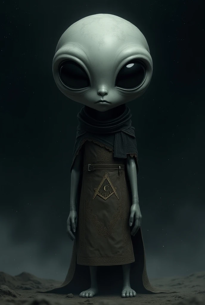 Wearing white clothes。
Hair is shaved。
The back is small.
The eyes are dots.
The mouth is horizontally about 4 cm long.
