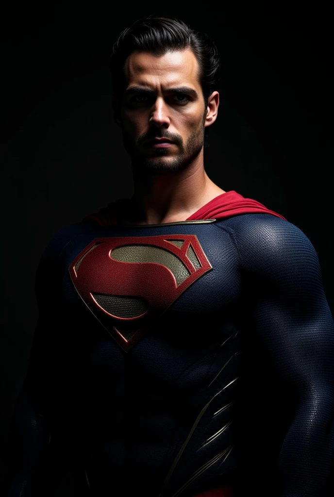 Nicholas Alexander Chavez handsome muscular,tanned skin,chiseled jaw,strong physiquedressed as Superman, small beard, a dark silhouette of a superhero, looking straight ahead, (best quality,4k,8k,highres,masterpiece:1.2),ultra-detailed,(realistic,photorealistic,photo-realistic:1.37),dramatic lighting,cinematic,chiaroscuro,moody,powerful,heroic,imposing,muscular figure,dark background