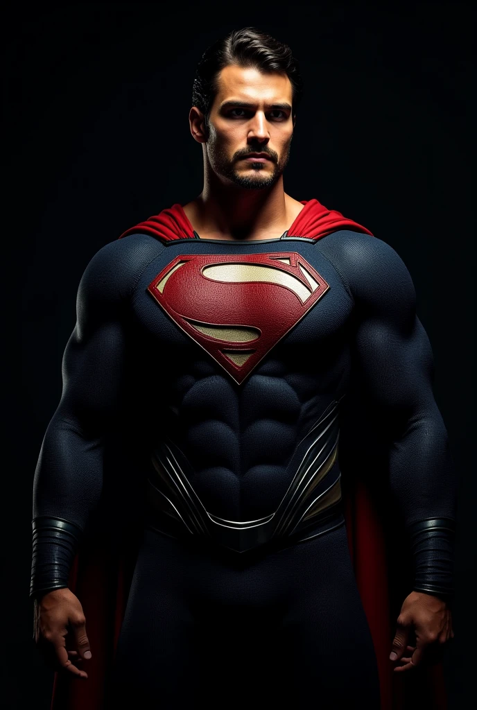 Nicholas Alexander Chavez handsome muscular, tanned skin, chiseled jaw, strong physique, dressed as Superman, small beard, a dark silhouette of a superhero, looking straight ahead, (best quality,4k,8k,highres,masterpiece:1.2),ultra-detailed,(realistic,photorealistic,photo-realistic:1.37),dramatic lighting,cinematic,chiaroscuro,moody,powerful,heroic,imposing,muscular figure,dark background