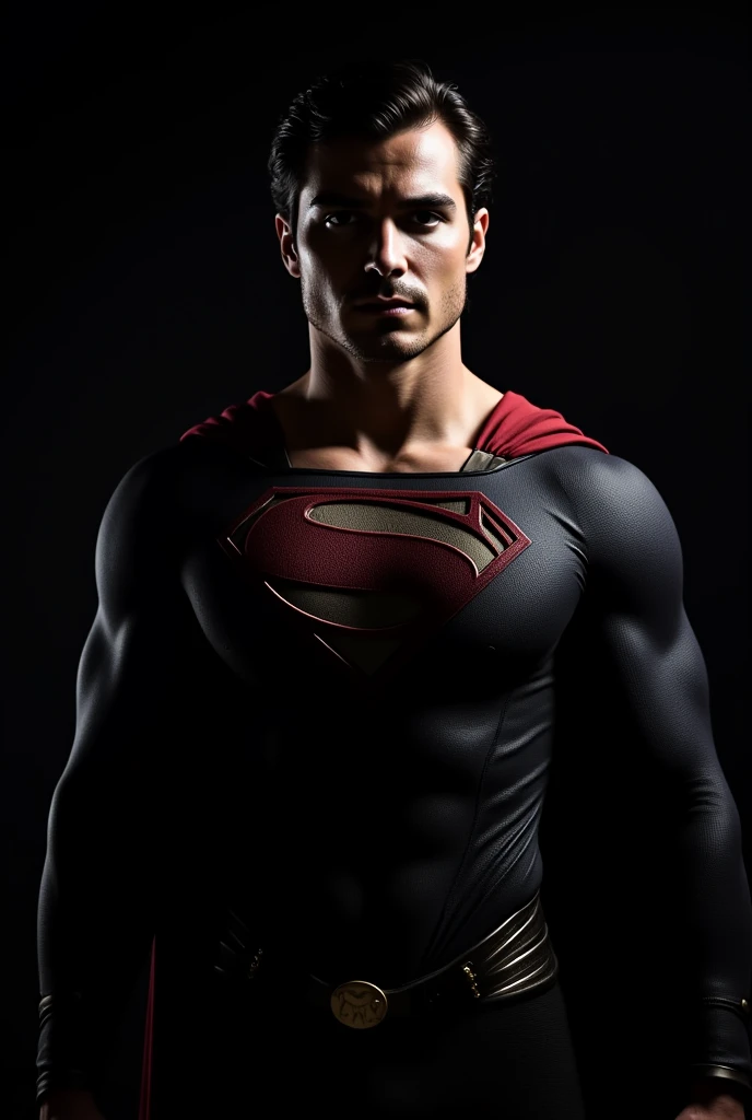 Nicholas Alexander Chavez handsome muscular, tanned skin, chiseled jaw, strong physique, dressed as Superman, small beard, a dark silhouette of a superhero, looking straight ahead, (best quality,4k,8k,highres,masterpiece:1.2),ultra-detailed,(realistic,photorealistic,photo-realistic:1.37),dramatic lighting,cinematic,chiaroscuro,moody,powerful,heroic,imposing,muscular figure,dark background