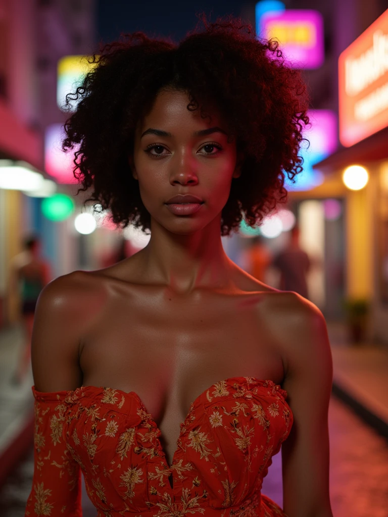 Draw a Woman with Light Black Skin, flat hair, medium breasts and Big Ass.