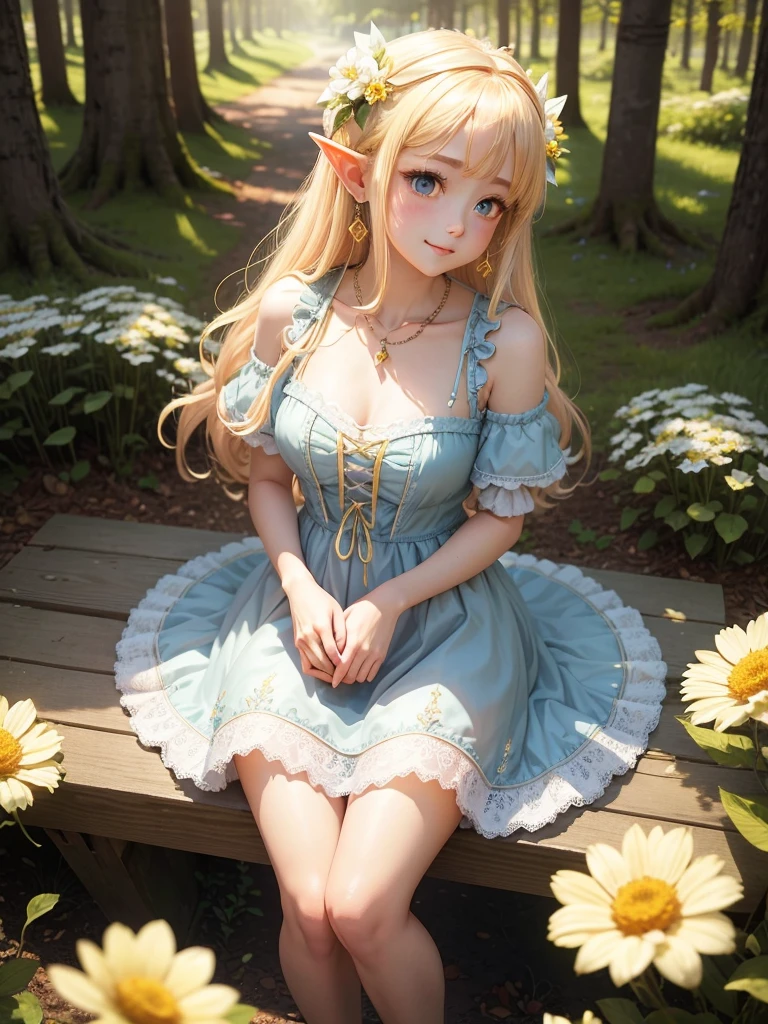 Textured skin, sweat, a single girl, solo, Elle Fanning as Alice in Wonderland, cute, realistic blue eyes, girl (11 years old) with blonde hair, sitting on a bench, blonde, bare and exposed cravicula, tie, neckline, lovely languid princess, beautiful model, beautiful princess, beautiful female princess, a dazzling young ethereal figure, princess portrait, with long blonde hair, portrait of a princess, long blonde hair and big eyes, princess portrait, beautiful young girl, long blonde hair and big eyes, cute face, pink skin, best quality, ultra high resolution, (photorealistic), (detailed face and eyes), award-winning photographer, sharp focus, realistic lighting --auto --s2