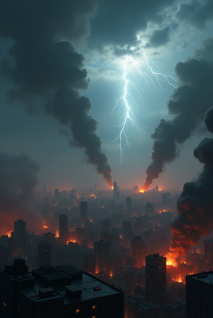 <lora:ChaosEngine-v1:0.7>
a (giant wave made of fire covering the horizon) destroying a (massive city with tall buildings on fire) and rubble on the streets, lightnings storm BREAK
CHSNGN, at night time, cinematic look, godrays, lens flare, moonlight, intrincate details, ultra realistic, sharp focus