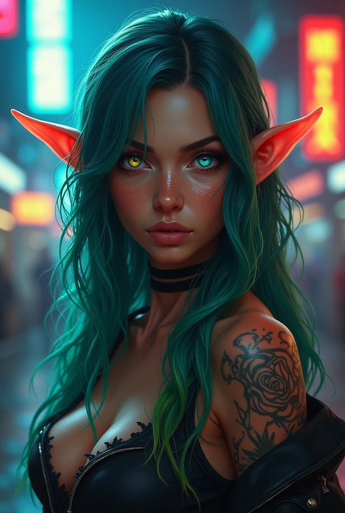 Beautiful Woman with ((teal skin)), pointy ears, close up, from below, ((large breasts)), (steampunk),
,Goblin, shortstack, pointed ears, giant ears,1dk, portrait,Goblin, shortstack, pointed ears, giant ears,AddXL
