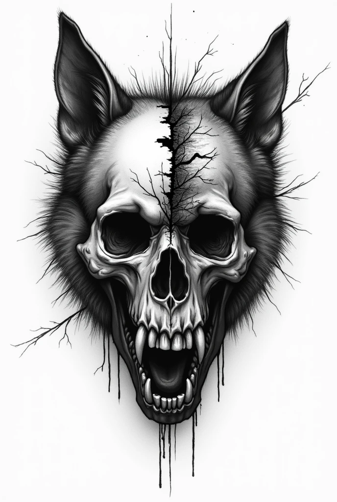 a skull wolf logo, round shape. expressing death and solitude