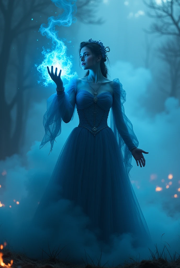 Detailed moment.Lady full in dress make frome dark smoke material, her eyes turn up,  pale skin, ((Main focus the Lady turn up her hand and from air in her hand fall burning rose)). Location  magical splash from destroying moon in air, epic effect of destroying moon on piesec, ((шедевр, высочайшего качества, Максимальное качество изображения, высокое разрешение, фотореалистичный, RAW-фото, чрезвычайно детальная объединенная 8k обоина CG))