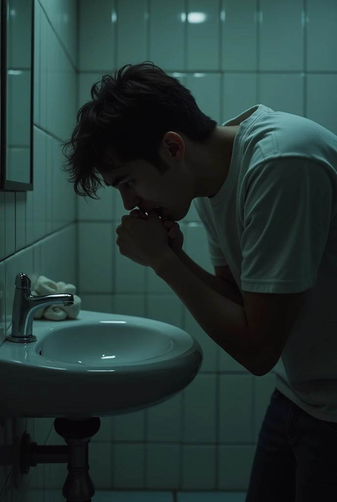 young adult man, with pacifier in his mouth, crying like a child holding a cell phone in his hand, 4k ultra realistic