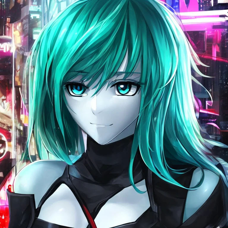 woman, Realistic character, green hair with pink strands,  blue eyes, Anime-Series, Alone, modern, cyberpunk