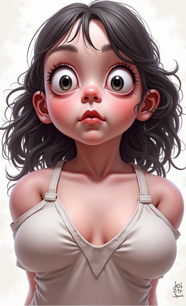 ((retrato: 1girl))estilo pixar, Somber, Negativo, torcido, weird, (ojos grandes), (((desnuda))), Pero Tim Burton (selena gomez)