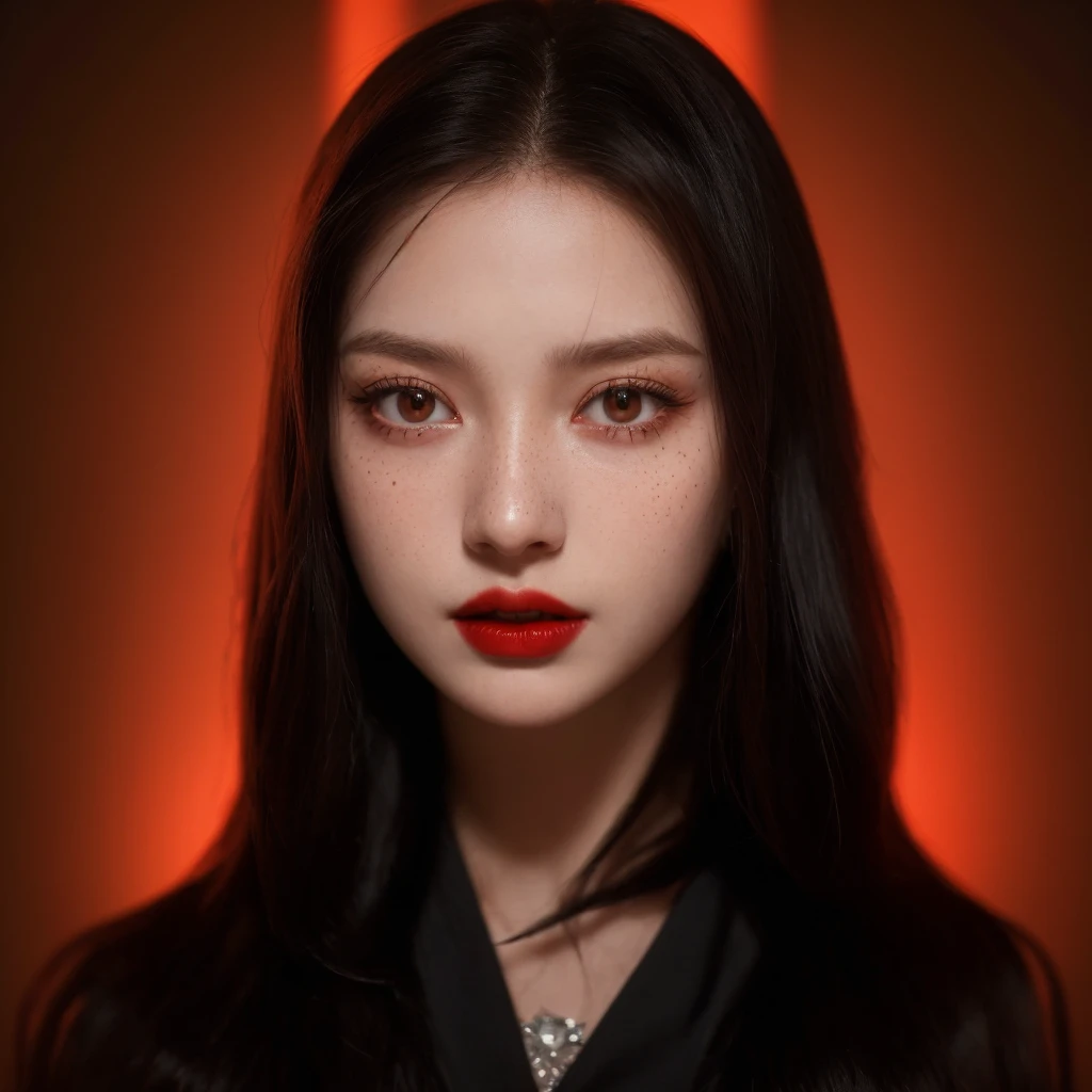 a close up of a woman with a red lipstick and a choke, blackpink jennie, portrait of jossi of blackpink, roseanne park of blackpink, gongbi, popular south korean makeup, popular korean makeup, portrait of female korean idol, park ji-min, heonhwa choe, jossi of blackpink, red velvet, sha xi, taejune kim, blackpink Jennie kim