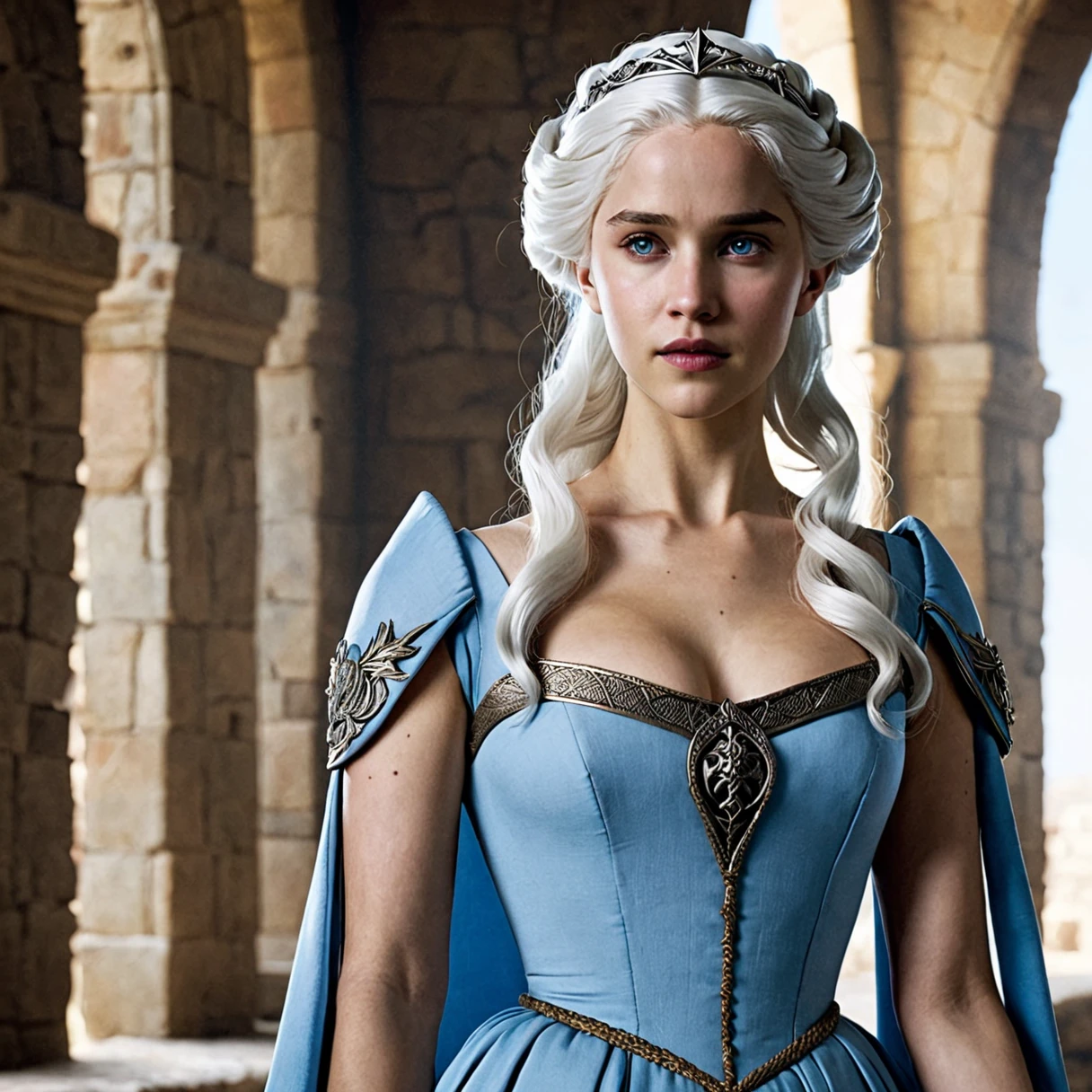 Royal Satin dress, Perfect eyes, flawless Beauty, pierced eyes, Masterpiece, Daenerys Targaryen, Gorgeous woman, queen, Queen Lady, Princess of Dragonstone, black mole on breast, The Unburnt, Queen of Meereen, Queen of the Andals, the Rhoynar and the First Men (claimant), Protector of the Seven Kingdoms (claimant), Khaleesi of the Great Grass Sea, Breaker of Shackles, Mother of Dragons, The One Who Was Promised, Lady of Dragonstone , 45 years Old, she is a Full growned lady now, beautiful mature lady, the queen, milf beauty, mature queen, Best quality, a small, charming Beauty, a captivating woman, fully ripen milf body, lustful queen, alluring appearance, unrivaled beauty, wonderful breasts, large breasts, mediaeval erotic costumes, a Game of Thrones-inspired costume, a close-up of a woman from the middle ages, Daenerys Targaryen, Daenerys, resembles Emilia Clarke, Emilia Clarke, scene from "Game of Throne," deep cleavage, warrior princess, healthy body, perfect thick body, attractive figure, fleshy body, style of "Game of Throne," beautiful lady, beautiful woman, mediaeval clothes, stunning woman, 8K, insane details, dress made of clothes and jewelry, perfect hair, styled hair, high clarity eyes, perfect hands, perfect fingers, perfect eyes, skin texture, skin pores, veins, sweat, shining skin, hyper realistic skin, beautifully styled hair, 