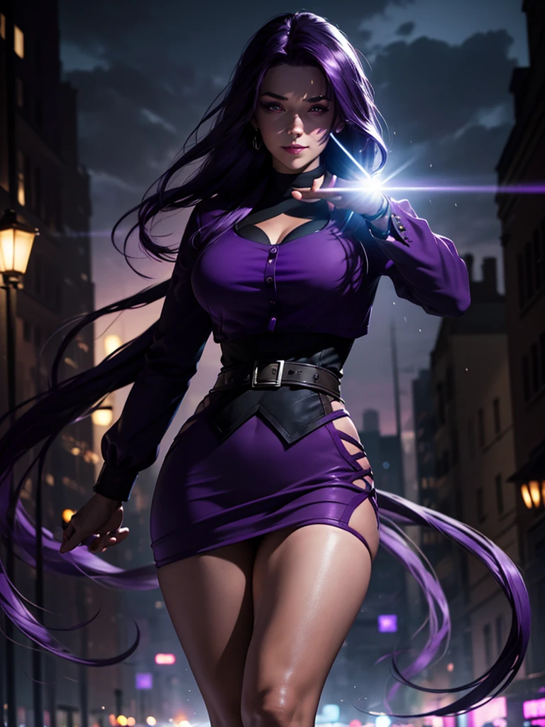 (at night), alone, in a video game scene a background of a beautiful city during the day raining, standing at attention, purple hair, black clothing ((purple hair)), 1 girl, alone, 20 years old, young woman , perfect hands, beautiful and perfect fingers, beautiful long legs, perfect legs, beautiful body, beautiful nose, beautiful character design, perfect face, look at the viewer with a serious gesture and in an attack position (focusing on his face), mouth closed, Light_Smile, official art, extremely detailed CG unity 8k wallpaper, perfect lighting, bright and colorful front lighting, glowing skin (masterpiece: 1.0), (best_quality: 1.0), ultra high resolution, 4K, ultra detailed photography, 8K, HDR, high resolution, nonsense: 1.2, Kodak portra 400, film grain, background blur, bokeh: 1.2, lens flare, (vibrant_color: 1.2), professional photography, (beautiful_face: 1.5), (narrow waist),
