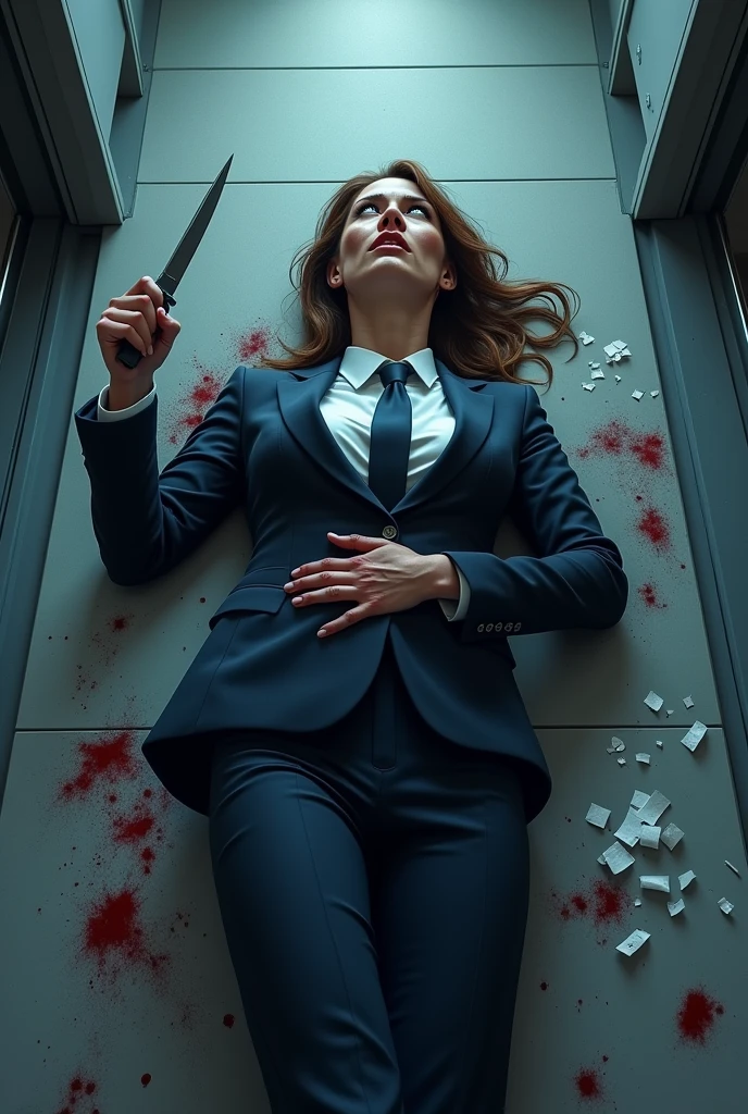 Girl in office suit with a marked slap on her butt