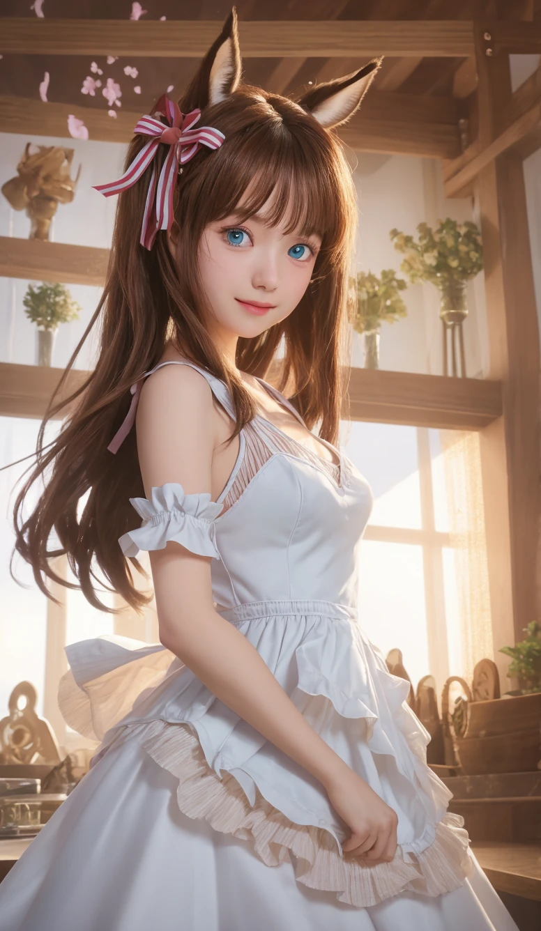 Anime Girl, Cowgirl costume, Colossal tits, Brown hair, perfectly proportions:1.3, ((Long hair)), (hairstyle that doesn't show ears:1.4, Animal ears:1.6), Perfect Anatomy