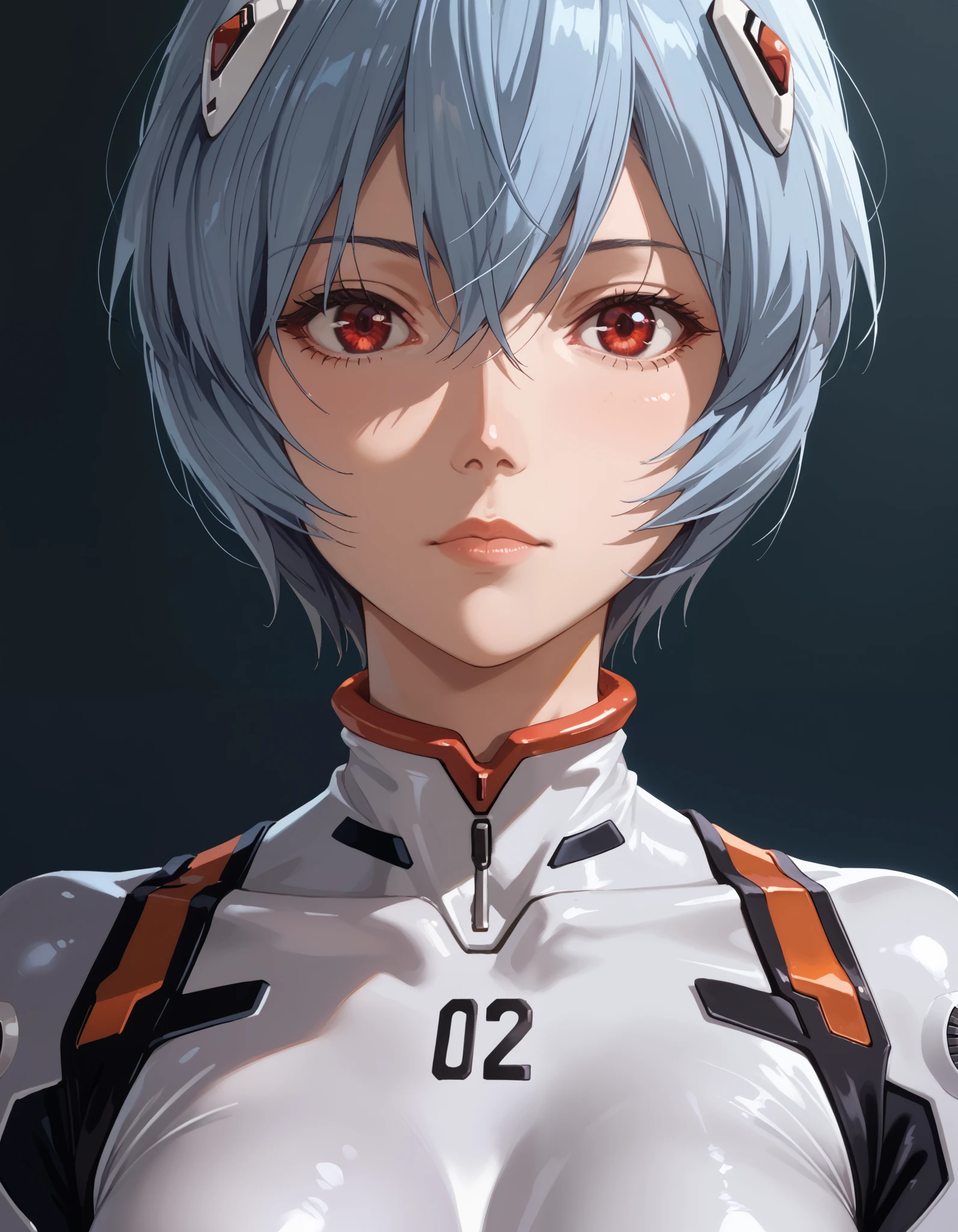 score_9, score_8_up, score_7_up, score_6_up, score_ANIME,
looking at viewer,
1girl, ayanami rei \( neon genesis evangelion\), expressionless,  red eyes,  (number 00 on chest),
medium breasts, close up, 
white bodysuit,