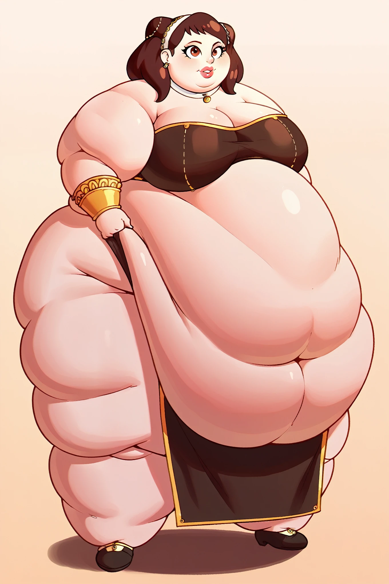 Masterpiece, best quality, elsa, ((extremely tall)), (((detailed face))), ((high_aesthetic)), (((fatblob))), ((immobile)), ((USBBW)), ((morbidly obese)), ((massive belly)), ((double belly)), full body shot