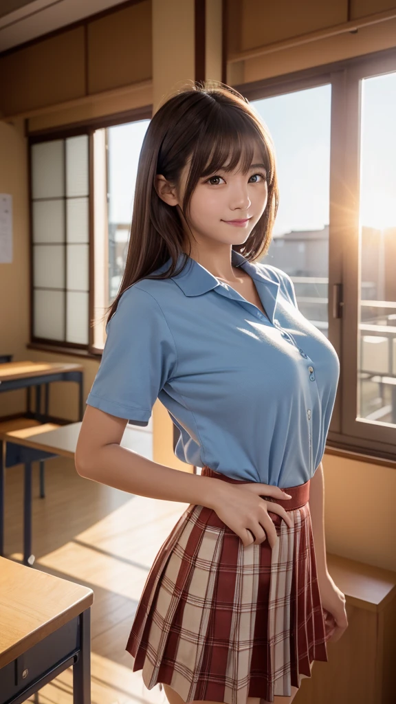Extremely delicate and beautiful, amazing, finely detail, masutepiece, Ultra-detailed, hight resolution,Best Illustration,Colossal tits, High quality, 1人の女性、Detail Shirt、(Pencil skirts that are too short to hide your pants)、(Pants are visible)、(Bright red T-back panties)、knee sox、Nasty smile、Full body like、sexypose、Dark office of the company late at night、Flip up your skirt to show off your panties