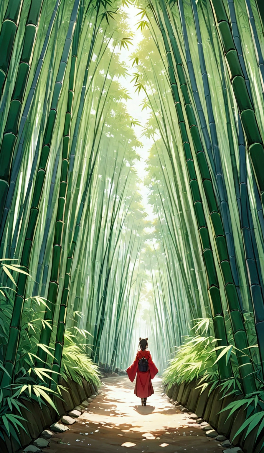 Light Snow，bamboo forest，the way