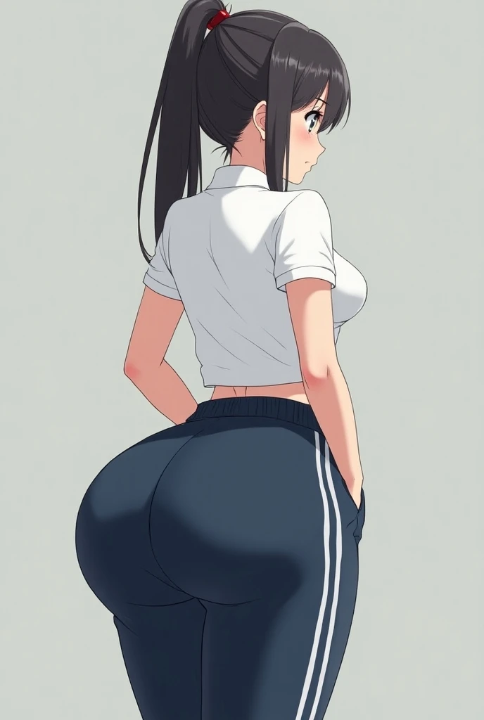 1 Female,High definition,high resolution,Ultra-realistic,8K, intricate details,
videl2, solo, blue eyes, black hair, twintails, black gloves, bike_shorts, bangs, white shirt, badge, ,European,sexy,Upper body close-up,Photographed from the front,Dynamic Angles,private teacher,A little sheer underwear,Red underwear,looking at viewer, from behind, looking back, cute butt, (blush ),((big ass:1.5)),(huge ass:1.5), big tits , nipples ,show