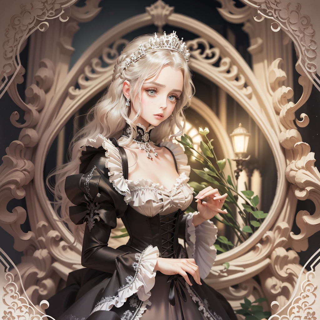 Beautiful Hardcore illustration homepage illustration style,exquisite facial features,The eyes are bright,chibiStyle,Dark,gothic barbie doll,Lolita skirt,delicate linework,3 Rendering