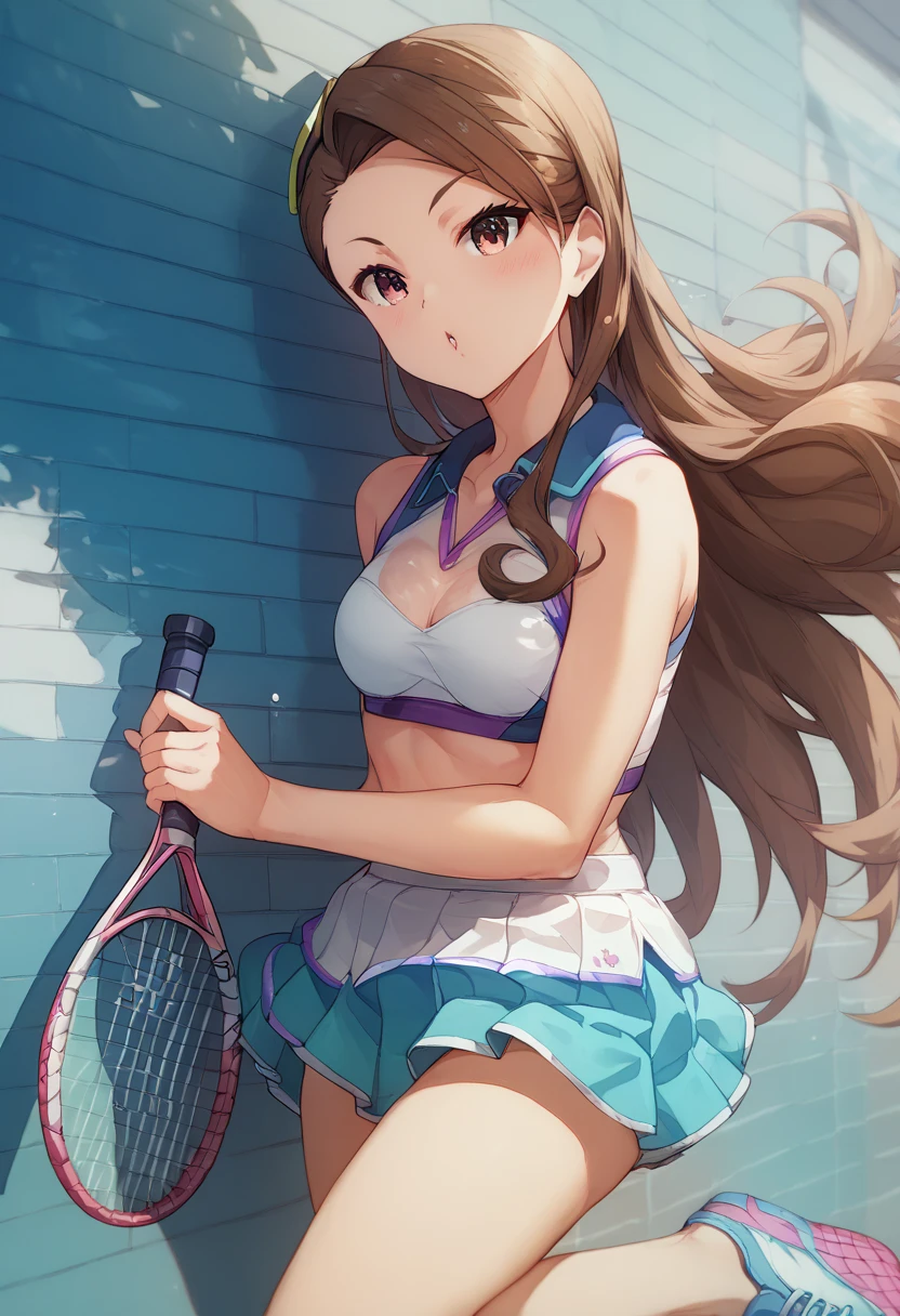 (( small breasts))、Minase Iori、Brown Hair、 long hair、 tennis wear