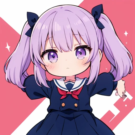  girl, cute,One person, twin tails, light purple hair ,uniform, sailor suit,Moe sleeves,Long sleeves,Sleeves to cover the arms, minicaras,Chibi character,tired-sode