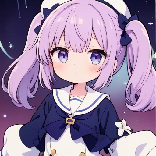  girl, cute,One person, twin tails, light purple hair ,uniform, sailor suit,Moe sleeves,Long sleeves,Sleeves to cover the arms,tired-sode