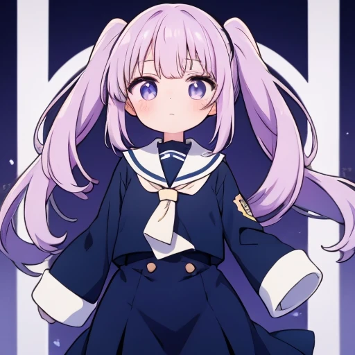  girl, cute,One person, twin tails, light purple hair ,uniform, sailor suit,Moe sleeves,Long sleeves,Sleeves to cover the arms,tired-sode