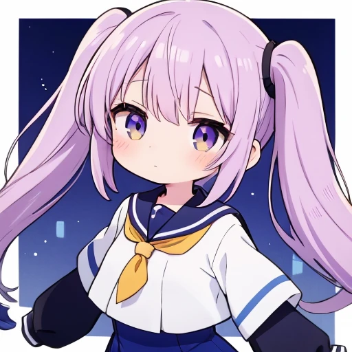  girl, cute,One person, twin tails, light purple hair ,uniform, sailor suit,Moe sleeves,Long sleeves,Sleeves to cover the arms, minicaras,Chibi character,tired-sode