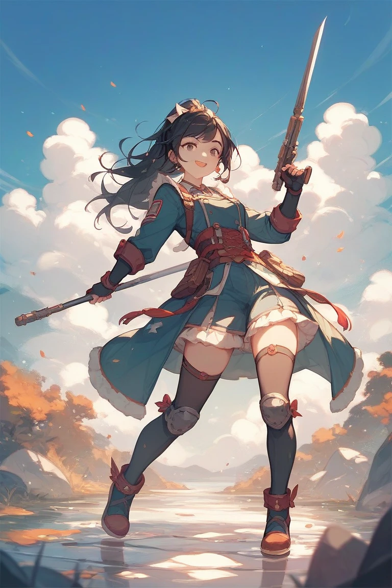 A woman with a sword and a red cloak stands on a mountain, 2. 5 d cgi Anime fantasy artwork, Anime fantasy artwork, Anime Fantasy Illustration, anime epic artwork, Ross Painting 1. 0, Ross Painting 2. 0, Digital 2D fantasy art, Advanced digital animation art, Rosdrus Sakimichan, Detailed digital animation art