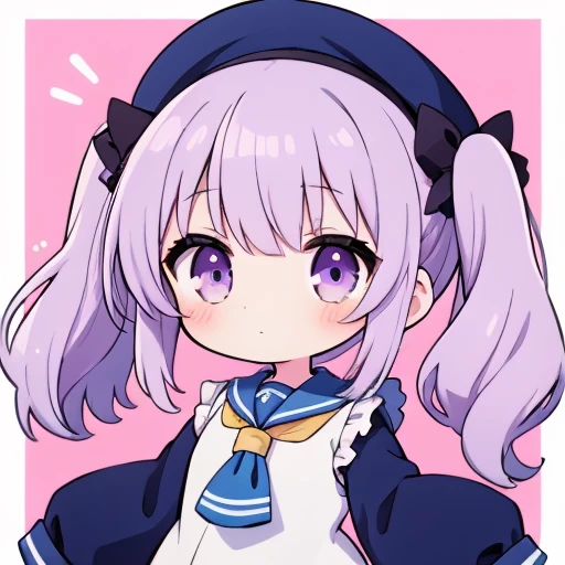  girl, cute,One person, twin tails, light purple hair ,uniform, sailor suit,Moe sleeves,Long sleeves,Sleeves to cover the arms, minicaras,Chibi character,tired-sode