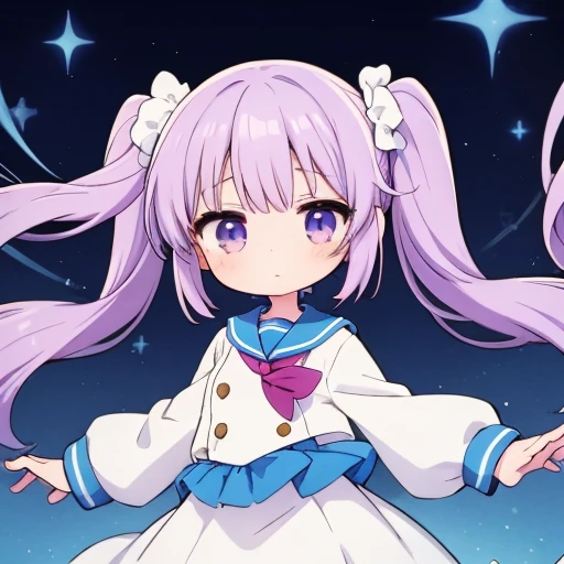  girl, cute,One person, twin tails, light purple hair ,uniform, sailor suit,Moe sleeves,Long sleeves,Sleeves to cover the arms, minicaras,Chibi character,tired-sode