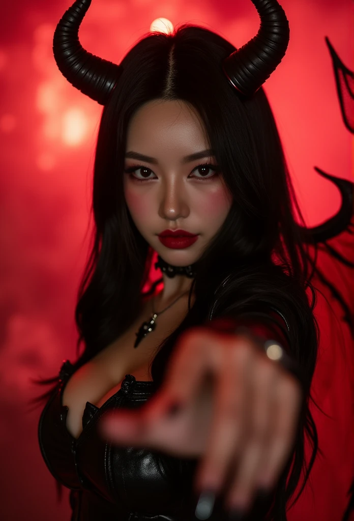 (woman dressed as devil),reaching out hand,towards camera,horns and wings on headpiece,wearing black and red,beautiful detailed eyes,beautiful detailed lips,extremely detailed eyes and face,long eyelashes,(best quality,4k,8k,highres,masterpiece:1.2),ultra-detailed,(realistic,photorealistic,photo-realistic:1.37),HDR,UHD,studio lighting,ultra-fine painting,sharp focus,physically-based rendering,extreme detail description,professional,vivid colors,bokeh,gothic style,dark atmosphere,red and black tones,dramatic lighting,smoky background,evil expression,clawed fingers,leather outfit,metal accessories,fiery aura,shadowy environment,glowing eyes,ominous presence,haunting beauty,oneuandgr
,,(((Cópia de Lavínia desprovida de roupa e perfeita de bunda )),  uniques high-quality image in 32K ,hyper realistic, with full body and perfect limbs , divine creation light