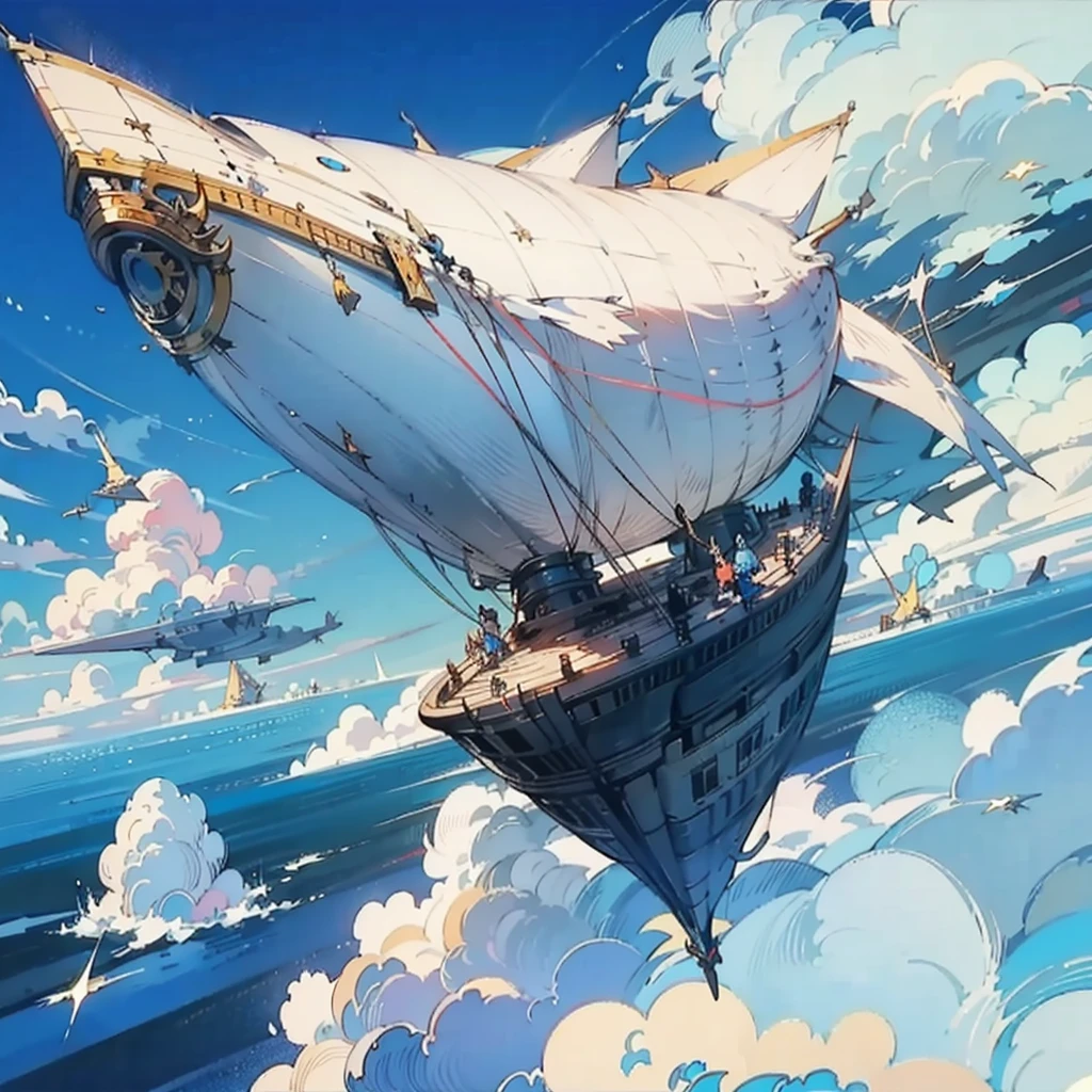  Final Fantasy IV airship, In the blue sky surrounded by clouds in the sky 