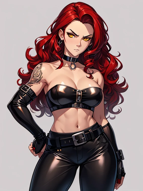 Female,curvy,red hair,orange eyes,goth