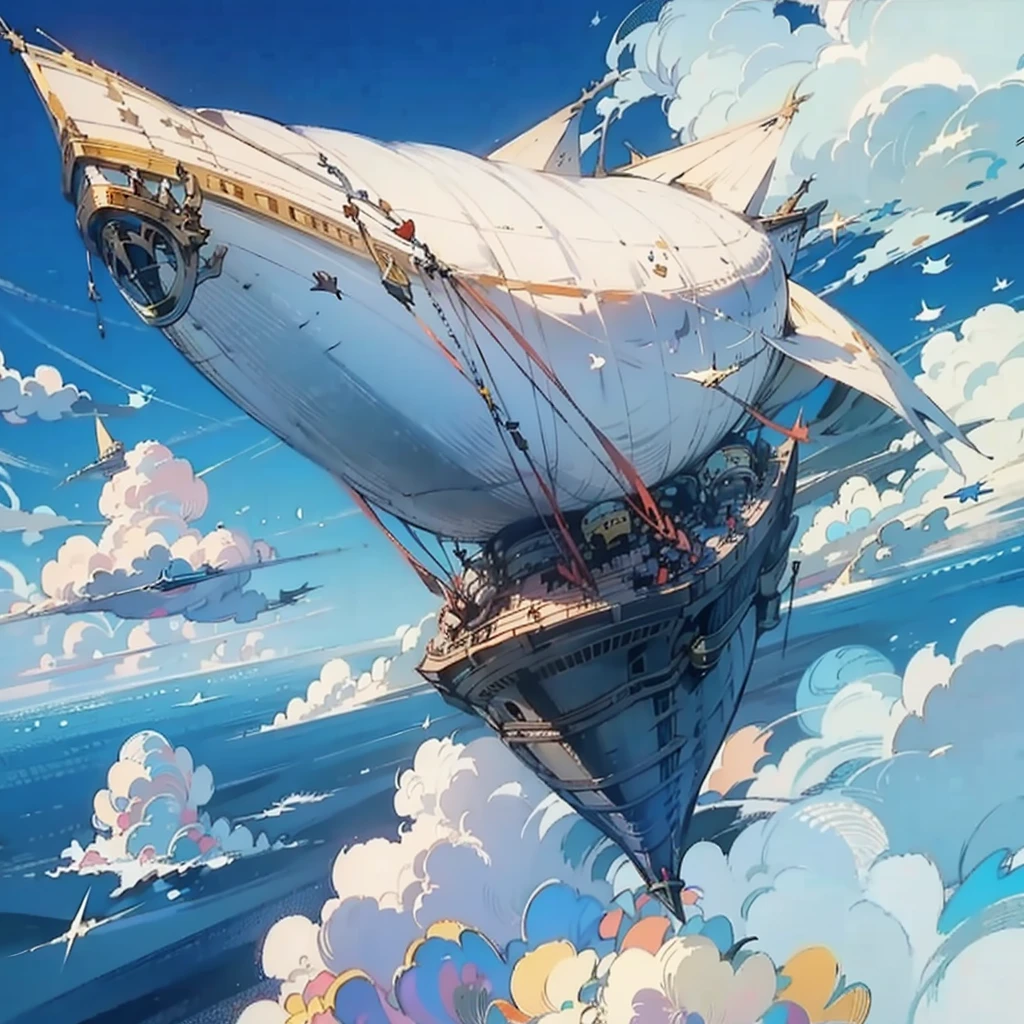  Final Fantasy IV airship, In the blue sky surrounded by clouds in the sky 