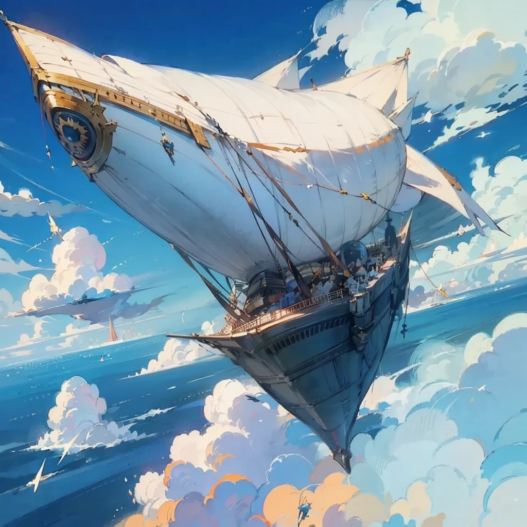  Final Fantasy IV airship, In the blue sky surrounded by clouds in the sky 