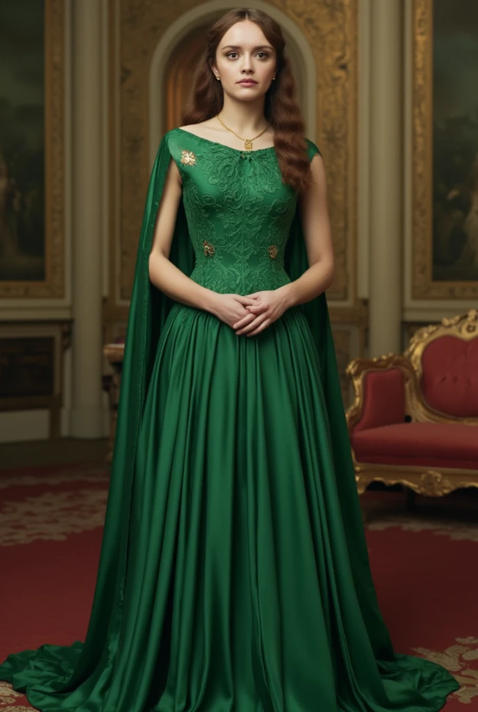 queen wearing green dress