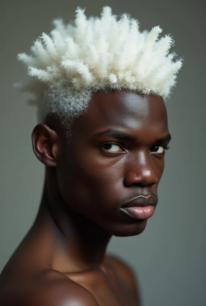 A young Indian man with short, white hair against a light background.