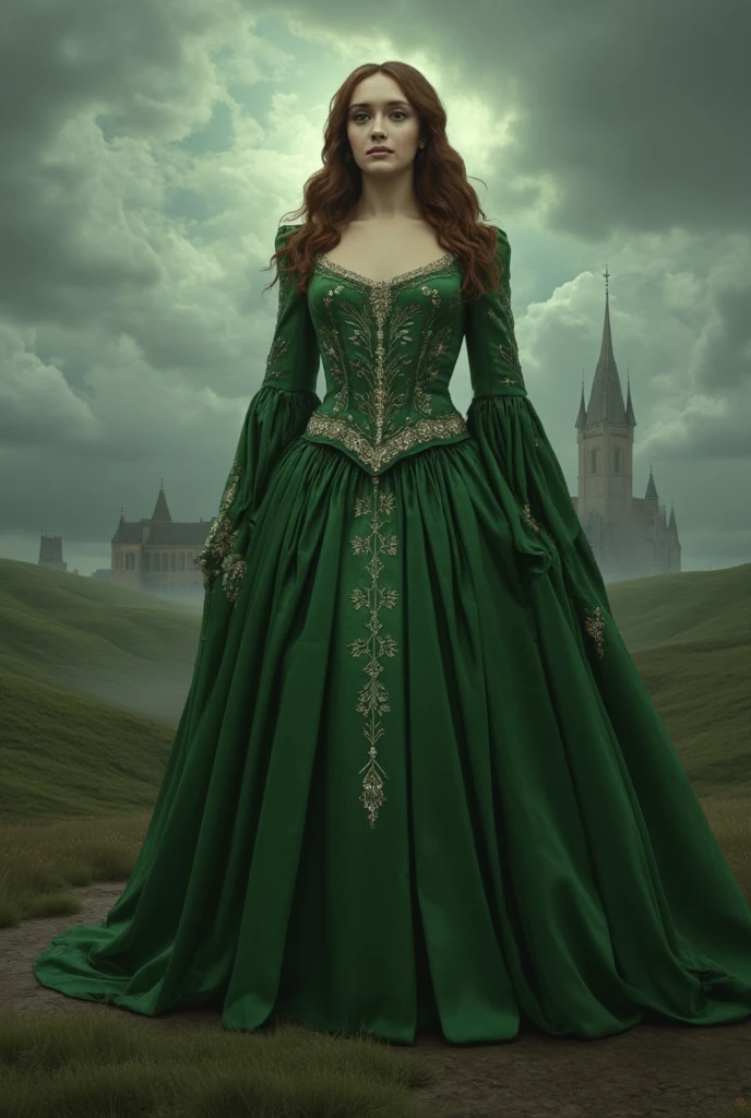 medieval queen wearing green dress, medieval fantasy, portrait