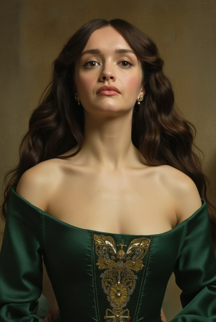 medieval queen wearing green dress, medieval fantasy, closeup