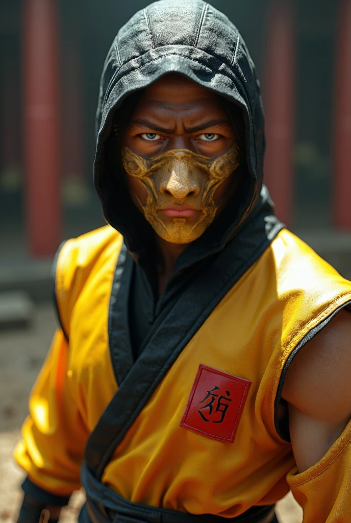 RAW photo, Portrait of the upper body of an ancient Chinese man,eating noodles,Dynamic action,Samsung heap,Bronze mask,Gubu,strong muscle,(highdetailskin:1.2), 8K UHD, Digital SLR, Soft lighting, High quality, filmgrain, Fujifilm XT3, Soft light,Bokeh background