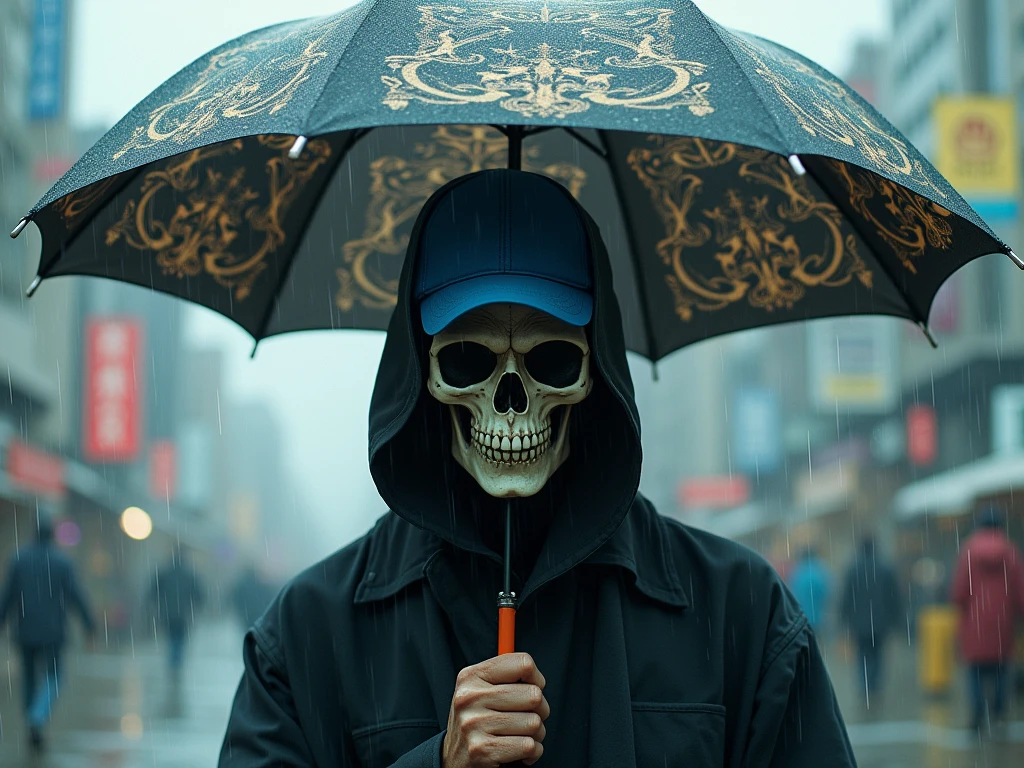 Grim reaper under the rain