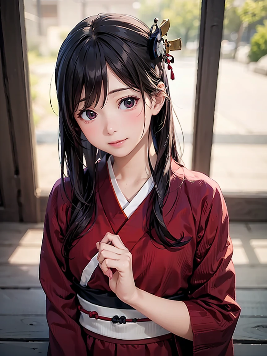 masterpiece, Best Quality,  Hi-Res, one woman,  accurate human body、Five fingers correctly,A woman in a red dress poses for a photo, realistic anime girl rendering, Graceful and charming geisha ,8k, Beautiful woman,Even and soft lighting, Shadows are minimal, Quiet and calm atmosphere, Front View,  shallow depth of field, Balanced exposure