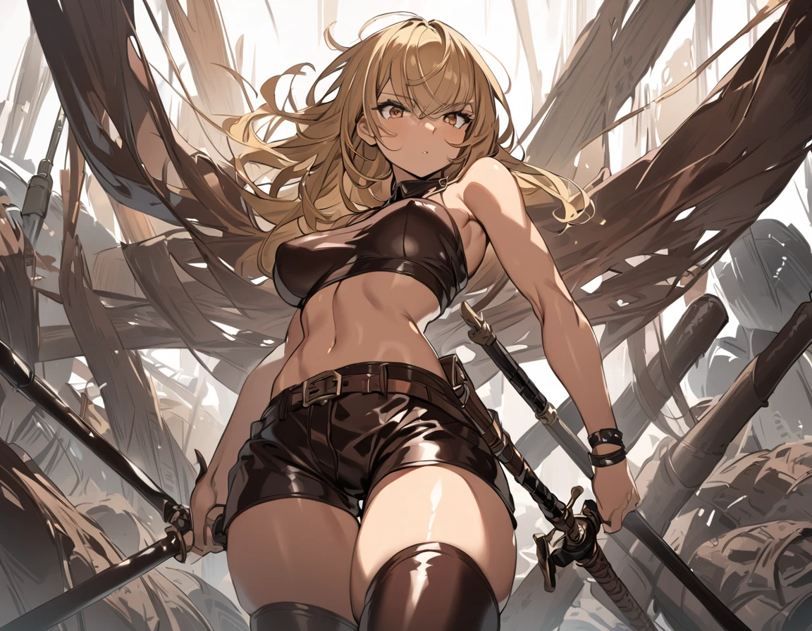 Sexy cosplay in sexy hentai anime style position in a gorge at 4k sunset