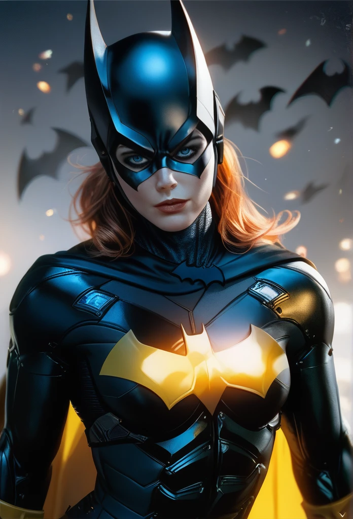  ( close-up of a woman in a Batman costume, posing for a picture), extremely detailed ,  anigerl batman , style ,  Greg rutkowski _ Greg, in the style ,  comic, batgirl,  style,  Chris Moore . , graphic artist 