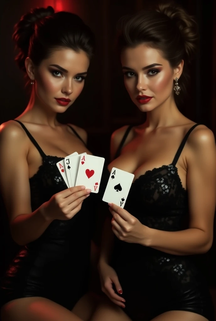 Beautiful Girl Big Breasts Bikinie Holding Casino Casino Card