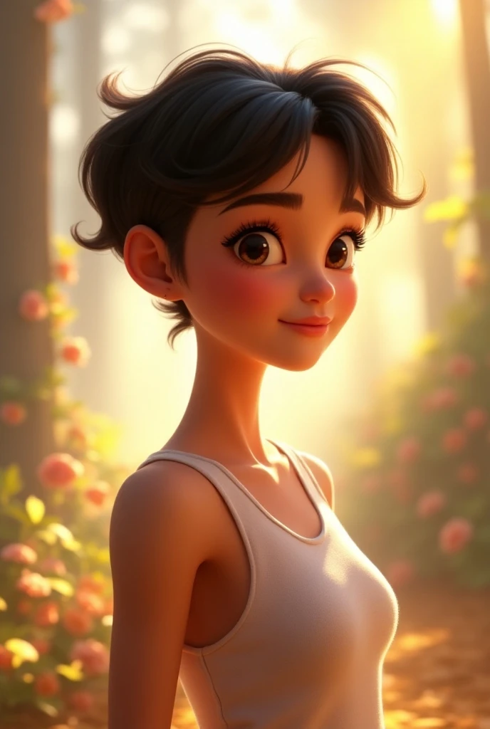 Create an animated young woman of 18 