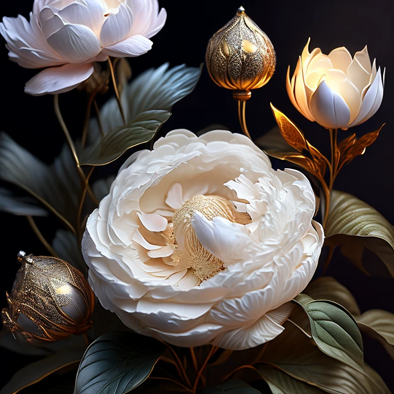  great quality 、 (8k、 RAW photo、Realistic)、Metal Plated Artificial Flowers 、blue tulip、Gothic Garden 、Detailed, detailed depictions and flashy 、 dynamic painting method 、 professional flaming lighting